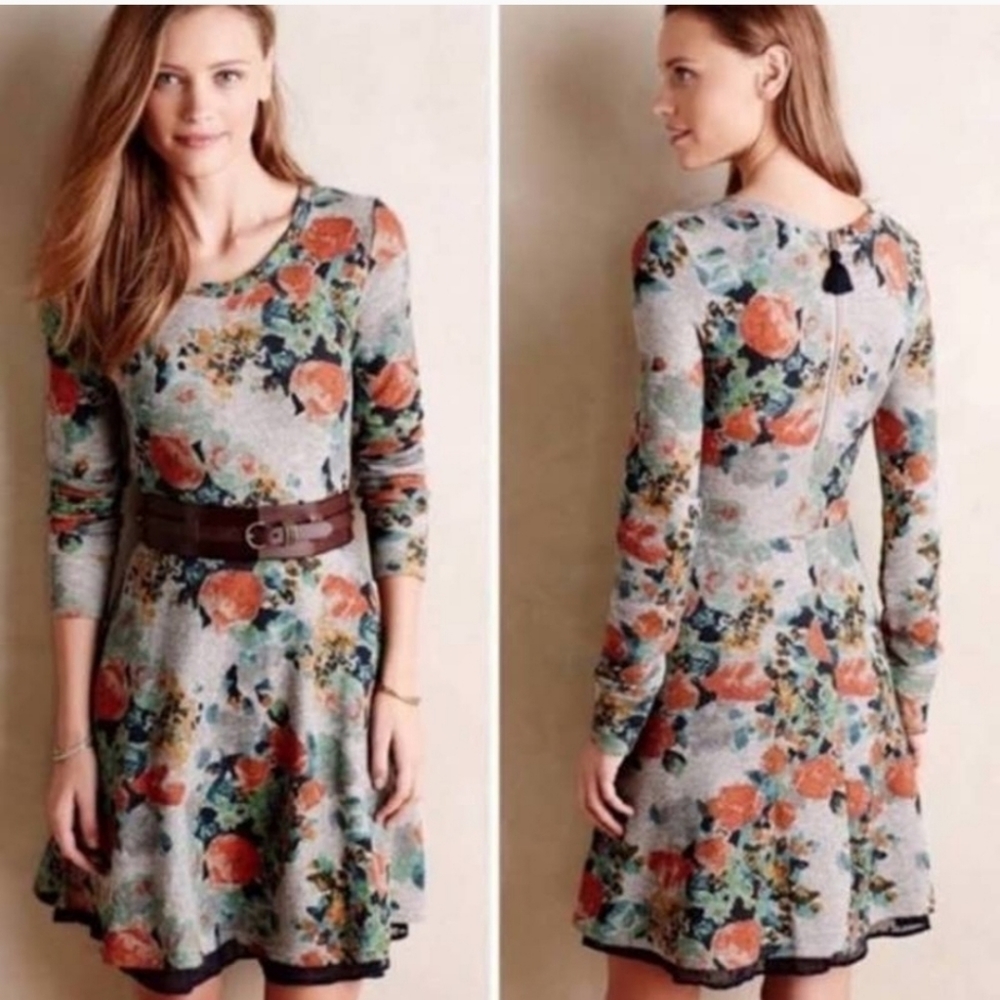 Anthropologie (Saturday Sunday) Floral Knit Layered Dress, XS, Fit and Flare